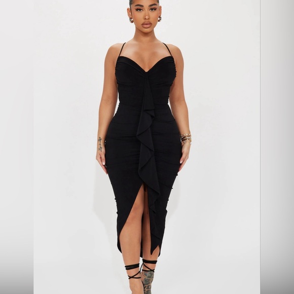 NWT Fashion Nova size XS black Gloria midi dress - Picture 1 of 12